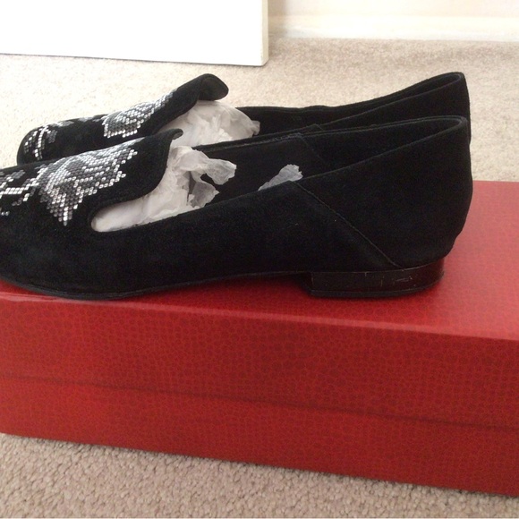 DONALD PLINER HIRO EMBELLISHED FLORAL FLATS—BLACK- SIZE 8.5 M - Picture 5 of 9